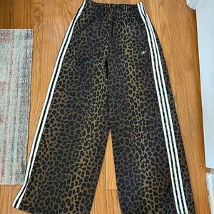 Adidas Leopard Print Wide-Leg Pants with Stripes